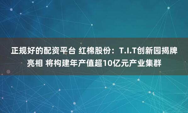 正规好的配资平台 红棉股份：T.I.T创新园揭牌亮相 将构建年产值超10亿元产业集群
